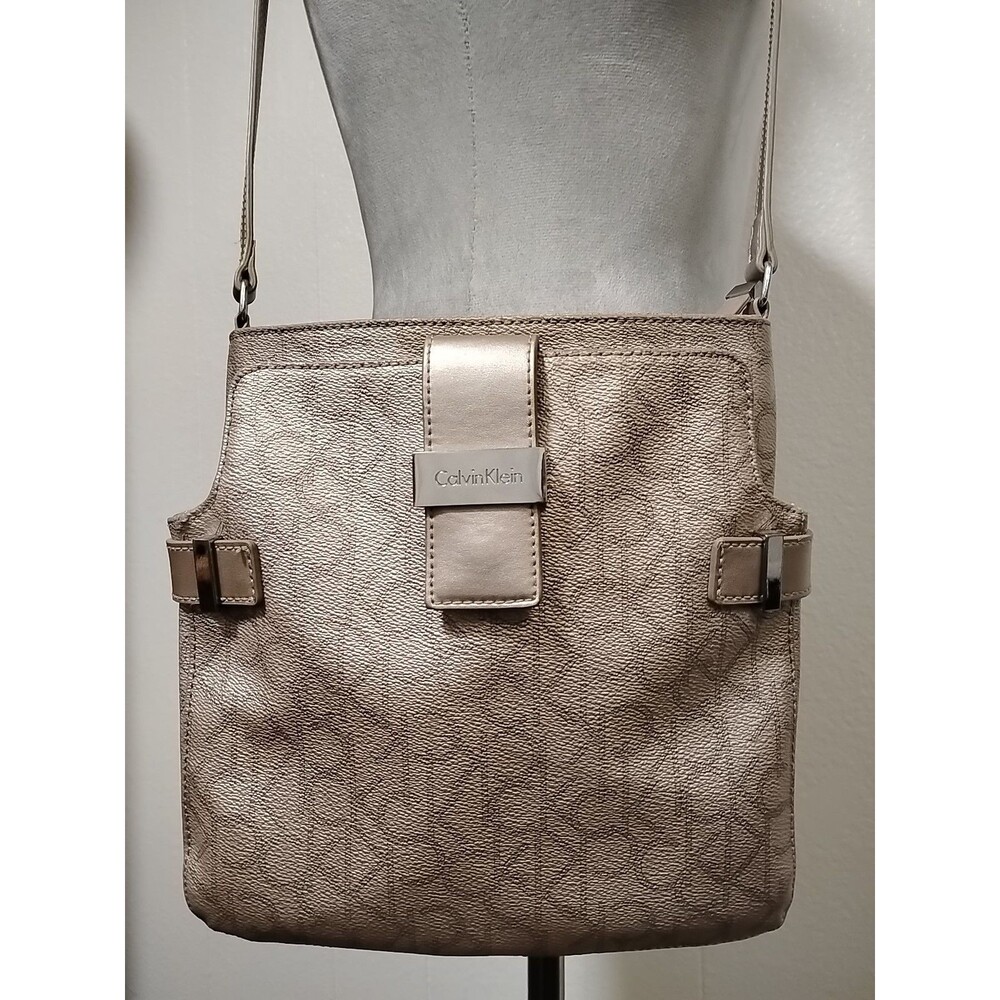 Calvin Klein Crossbody Bag, Gold Metallic Monogram Pattern